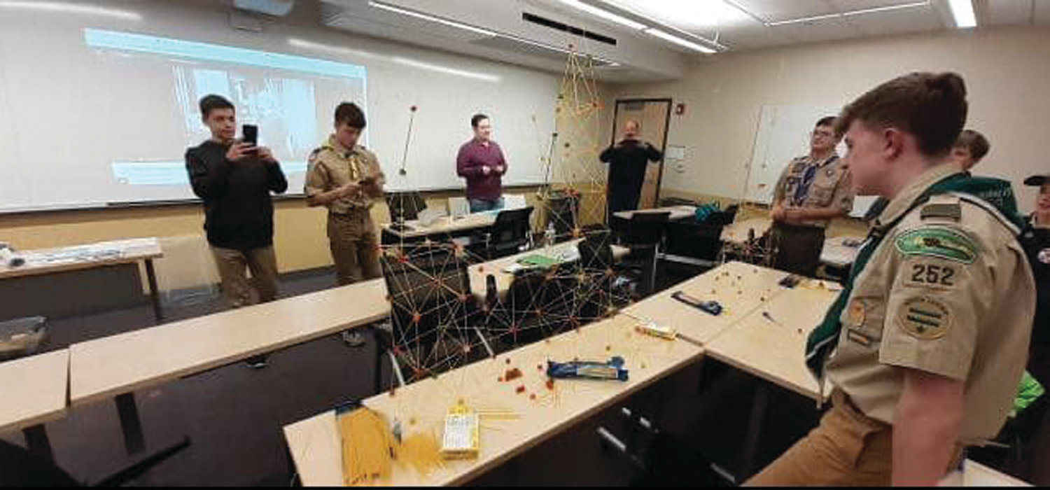 BUILDING KNOWLEDGE: Scouts take part in the Architecture merit badge course during the Merit Badge College event held Jan. 4.